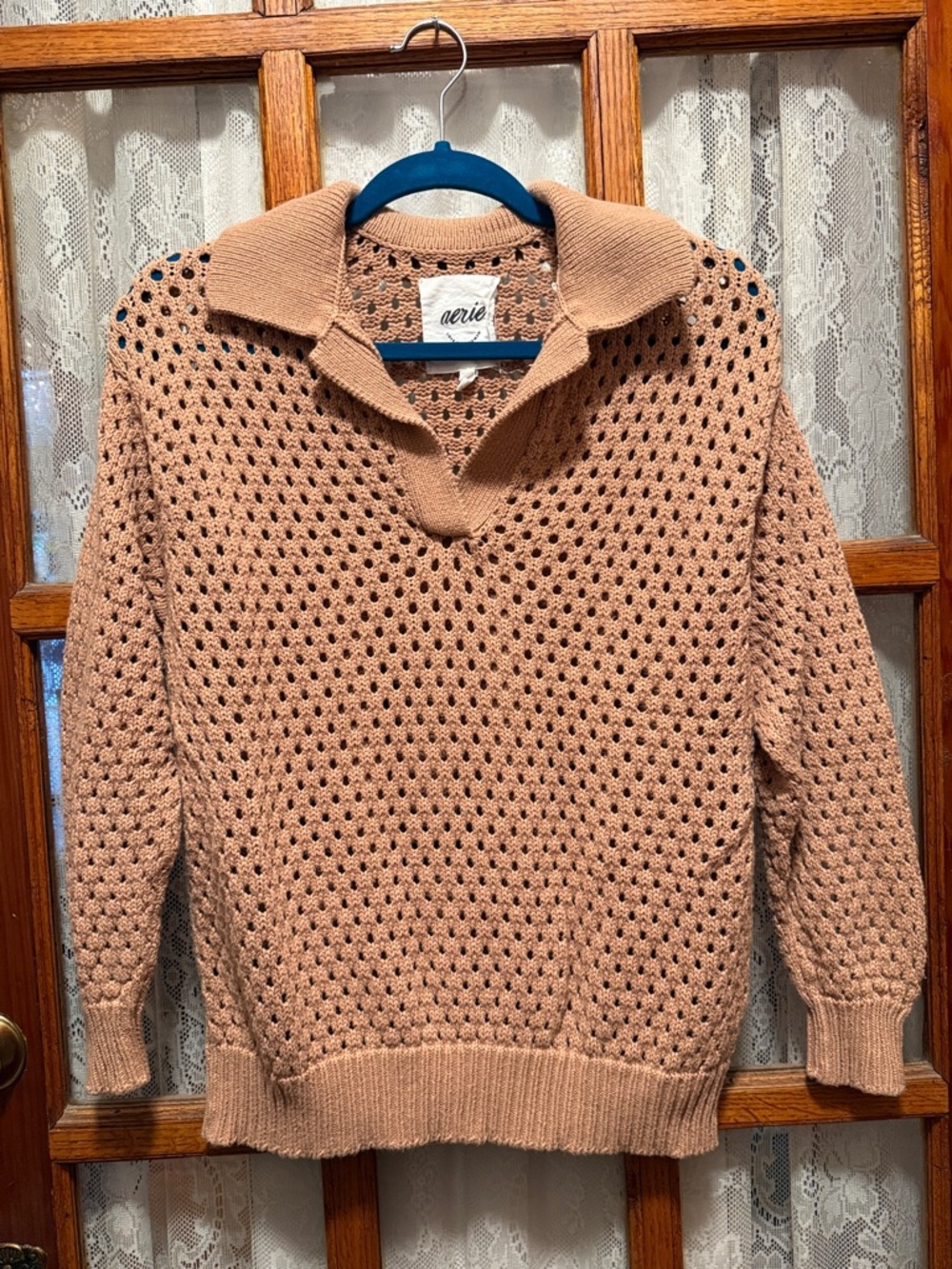 aerie Open-Knit Collared Sweater